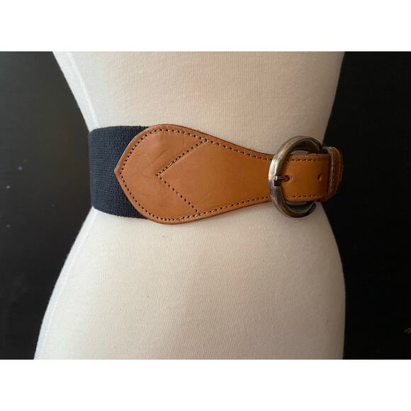 GAP Wide Black Stretch Waist Belt w/Leather Trim sz M - Picture 3 of 12